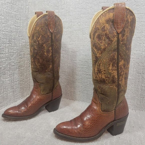 Laredo Women's Size US 5B Brown Leather Western Cowboy Boots Made in USA - Picture 1 of 8